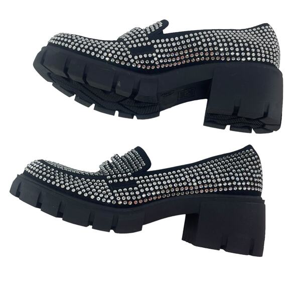 Madden NYC Rhinestone Lug Sole Penny Loafers Black Women Size 8 - Picture 2 of 7